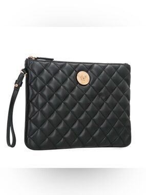 ✨VERSACE ✨✨ Quilted Black Wristlet Clutch with Gold Medallion